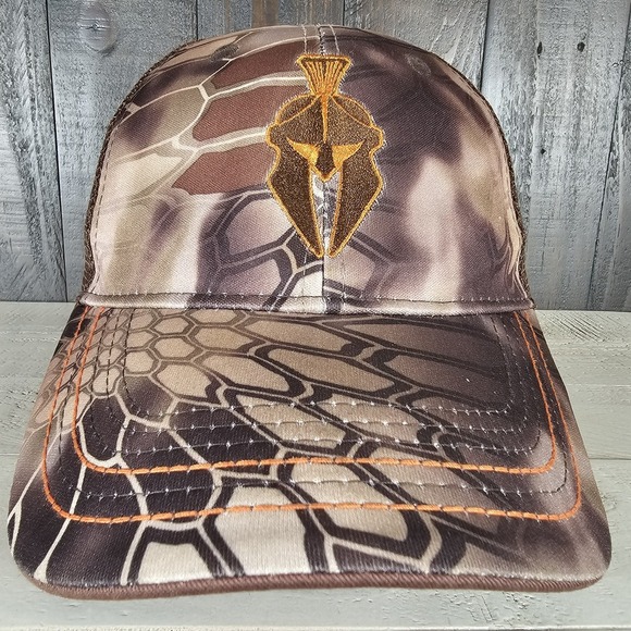 Kryptek Men's‎ Spartan Logo Adjustable Snap Back Cap Hat Highlander Camo Brown - Picture 1 of 8